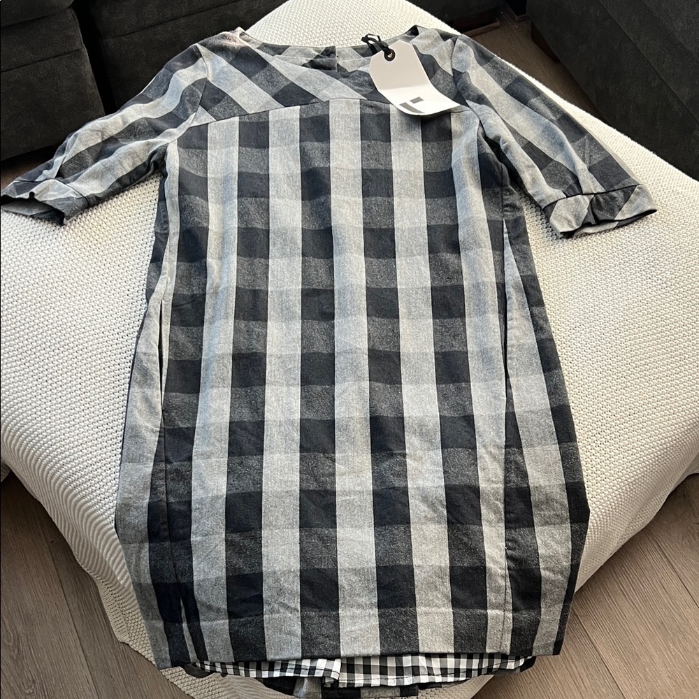 Rogan for Target Plaid Midi Dress Black Gray Buffalo Check Elbow Sleeve Medium - Picture 3 of 15